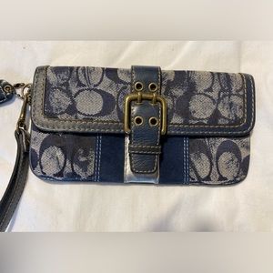 Coach Signature Wristlet Blue and Tan